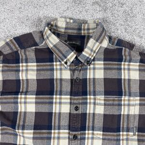Eddie Bauer Flannel Shirt Mens Extra Large Plaid Button Down Outdoor Brown White